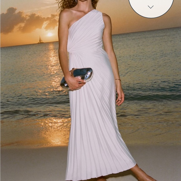 Abercrombie & Fitch Giselle Pleated One Shoulder Maxi Dress Satin Pink Small S - Picture 2 of 4